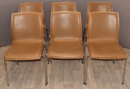 Set of six modern plywood and chrome chairs