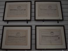 Four 18th/19thC maritime interest engravings of boat or ship hulls, each marked Benard Direxit lower
