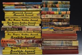 Forty TV Western themed books and annuals including Rawhide, Roy Rogers, Wagon Train and Bonanza.