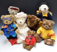 Seven various Teddy bears including Merrythought Bingie Brigadier, Bear Essentials George
