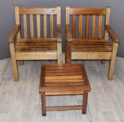 Pair of teak garden chairs and table