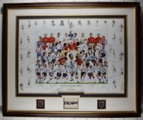 Multi-signed print 'English Legends of Football' by Robert Highton, no.200/500, 22 signatures in