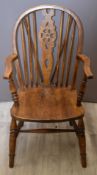 Elm seated Windsor armchair with wheel back