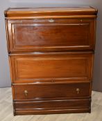 Globe Wernicke style three section mahogany bureau bookcase with fitted top section and fall flap,