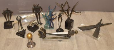 A group of modern metal sculptures, tallest 24cm