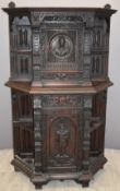 Victorian carved oak court cupboard, W120 x D40 x H172cm