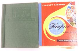 Swiftsure and a Fanfare album of all-world stamps. Includes a GB 1841 1d red brown with side margin