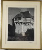 Jim Hope Simpson signed black and white photograph of Stokesay Castle, Shropshire, 37 x 29cm,