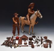Vintage Marx 'Johnny West' cowboy action figure and 'Chief Cherokee' together with accessories and