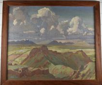 Theodore Howard Somervell, OBE, FRCS (British 1890-1975): Oil on canvas of a hill fort, plain and