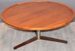 Retro circular teak table with metal support and tri-form base, D100 x H42cm
