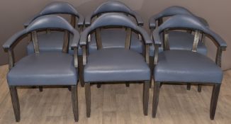 Set of six modern blue upholstered armchairs