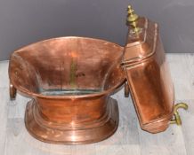 Copper wall mounted hand basin and reservoir, overall height 82cm