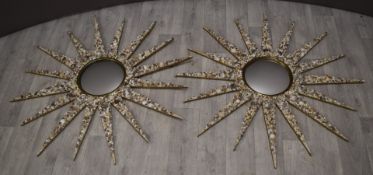 Two shell encrusted star shaped mirrors, diameter 90cm