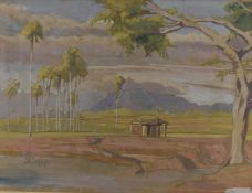 Theodore Howard Somervell, OBE, FRCS (British 1890-1975) watercolour laid on card of a building on a