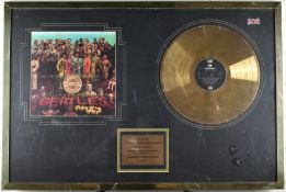 Framed Beatles Sgt Pepper's Lonely Hearts Club Band gold disc, limited edition 7/500, 56 x 84cm