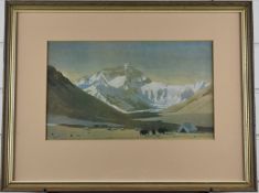 Theodore Howard Somervell print, Mount Everest from Rongbuk 1924, with historical note verso by