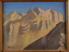 Theodore Howard Somervell OBE, FRCS (British 1890-1975) oil on canvas mountain range, signed with