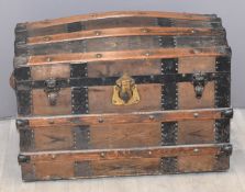 19thC metal bound travelling trunk, W79 x D48 x H56cm
