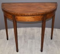 19thC fold over card or occasional table with line inlay and cross banded decoration, size when