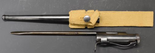 British Sten machine carbine bayonet with top leaf spring, 20cm blade, scabbard and frog. PLEASE