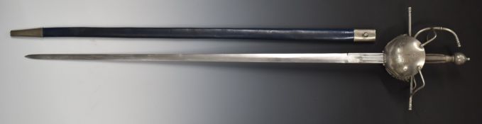 Replica Musketeer rapier with 95cm blade and leather sheath. PLEASE NOTE ALL BLADED ITEMS ARE