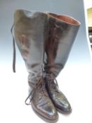 WW1 pair of brown leather boots, made in England for Associated Military Stores of Chicago and