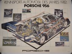 Two linen backed Porsche racing car posters, one Welt Meister 1982, the other Porsche 956 1982, 83 x