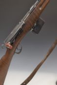 Schmidt Rubin Model 1889 7.5mm straight pull bolt-action rifle with fixed magazine, leather sling,