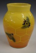 Dennis Chinaworks limited edition no71 baluster vase decorated with bees on honeycomb, Sally