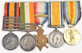 British Army Victorian WW1 group of five medals for 5643 Pte Oscar Henry Richardson, Scottish Rifles