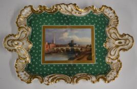 Chamberlains Worcester rectangular dish with hand decorated central 7x10cm cartouche of Worcester