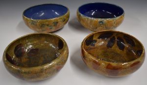 Two pairs of Royal Doulton Foliage Ware pedestal bowls decorated in the Autumn Leaves pattern,