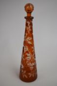 Stevens and Williams early 20thC copper orange overlay intaglio cut decanter, attributed to Joshua