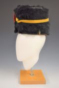 British Army Royal Gloucestershire Hussars fur busby retaining yellow cord line and scarlet bag, ink
