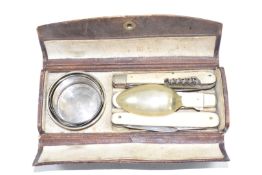 British Victorian officer's campaign cutlery / canteen set comprising folding two bladed knife