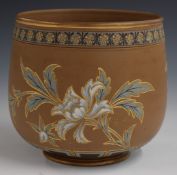 Doulton Lambeth jardinière decorated with blue poppies, Eliza Simmance monogram and 1884 to base,