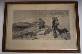 W H Simmons after Richard Ansdell engraving 'Rabbit', 35x69cm, glazed and in oak frame.