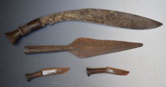 Kukri with 40cm blade together with a karda, a chakmak and a spear head. PLEASE NOTE ALL BLADED