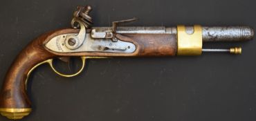 Brander .44 flintlock hammer action coastguard's or constabulary style pistol with named lock, brass