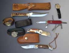 Boker folding knife with 8cm blade and sheath, Puma Skinner knife with 21cm blade and sheath,