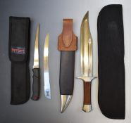 Hanwei 'Bowie' knife with 28cm blade and leather sheath, together with a Kershaw filleting knife