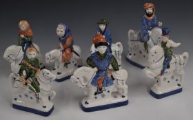 Seven Rye pottery figures from the Canterbury Tales series, tallest 24.5cm
