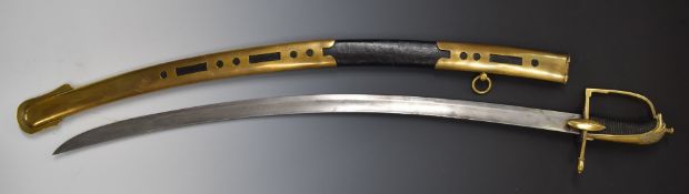 Replica Russian officer's sword with horse head pommel, 85cm curved fullered blade and scabbard.