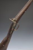 Unnamed 14 bore percussion hammer action side by side muzzle loading shotgun with chequered grip,