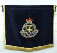 Royal Gloucestershire Hussars music stand banner of blue velvet with regimental bullion cypher /