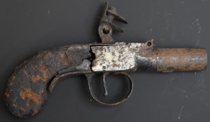 Unnamed flintlock pocket pistol with with 1.5 inch turn off smooth bored barrel, overall length 15.
