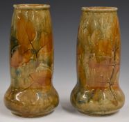 Pair of Royal Doulton Foliage Ware pedestal vases decorated in the Autumn Leaves pattern, H20cm