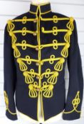 British Army Hussars full dress tunic of black cloth with six loops of yellow mohair cord to front