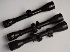 Three 4x40 rifle scopes Nikko Sterling Bentley, SMK and Zero Option Wide Angle, two with scope